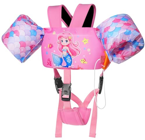 MoKo Kids Swimming Vest, Toddler Floaties, Arm Band Floaties with Adjustable Strap, Swim Jacket Water Wing Pool Float, Water Sports Learning Swim Training Equipment, Pink Mermaid