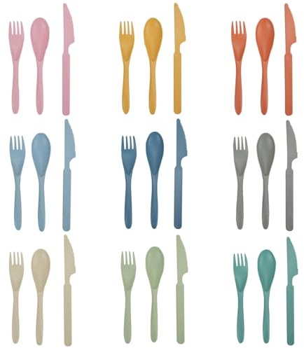 DIYJEP 27Pcs Reusable Plastic Cutlery Set for 9 (Standard, Multicolor) | Coloured Cutlery Set, Knives Forks Spoons, Washable Party Cutlery for Camping Party Travel School Work Picnic Daily Use