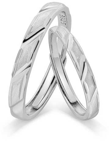 Meissa Plata de Ley 925 Anillos Pareja Alianzas Boda Hombre Mujer Ajustable Anillo Compromiso Boda Regalos Para Parejas de Aniversario Joyería(Grabado)