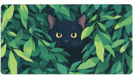 Gaming Mauspad XXL 800x400x3mm Mousepad Verlängertes Groß Mauspad Schreibtischauflage,Genähte Kanten rutschfeste Gummibasis,Verbessert Präzision Geschwindigkeit Home Office Grünes Blatt Katze L-3635