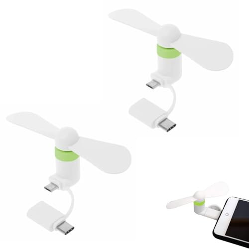 Rakiuty Mini Ventilateur,Petit Ventilateur,2 En 1 Ventilateur Silencieux pour Android-Téléphone/Type C-Téléphones,2 Pièces (Blanc)