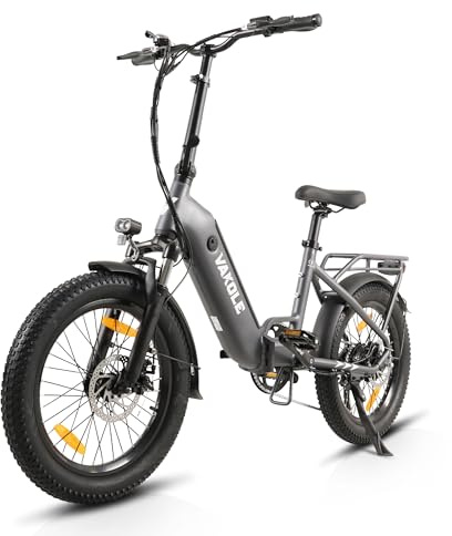 VAKOLE E-Bike Klapprad 20 Zoll Tiefeinsteiger Elektrofahrräder für Herren Damen, 250W EU-konformes Ebike mit 36V 13Ah Akku, 20x3.0 Zoll Reifen Fatbike für Stadtpendler, Strand & Schnee (Grau)