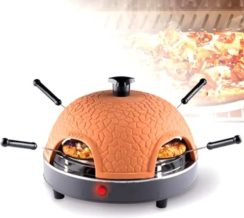 HYYKEJI Four à Pizza électrique pour 4 Personnes, Mini Four à Pizza, dôme en Terre Cuite, Cuisson Rapide en 10 Minutes, Permet de Faire des Mini Pizzas de différentes Saveurs