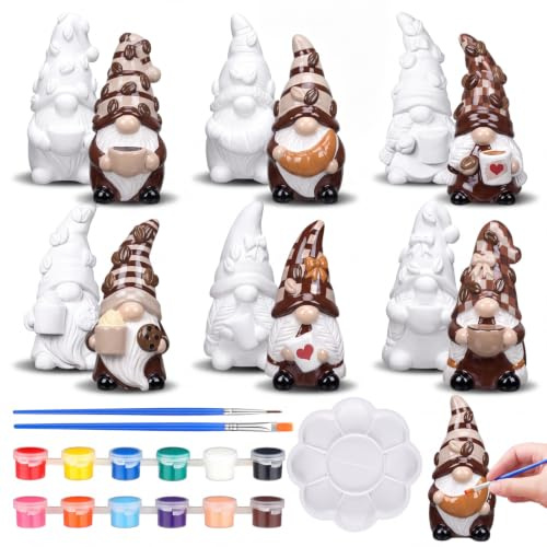 Eersida 6 Sets Paint Your Own Fall Winter Snowman Christmas Ceramic Statues Ready to Paint Ceramics Paintable Figurines Unpainted Plaster Arts and Crafts for Adults (Coffee)