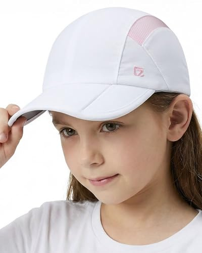 GADIEMKENSD Barnhatt, vikbar småbarn basebollkeps, UPF50+ solskydd, lätt och ventilerande, snabbtorkande och cool, lämplig för pojkar eller flickor 2–9T, Vit, 4-9 år
