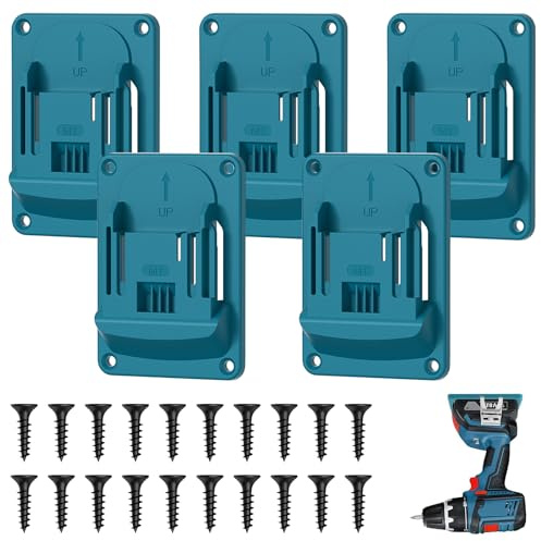5 Stück Wandhalterung Werkzeughalter für Makita 18V Akkuschrauber & Elektrowerkzeuge, Makita Akku Halterung Set mit 5-tlg Maschinenhalter, Werkstatt Garage Organizer Kompatibel mit 14.4-18V (Blau)