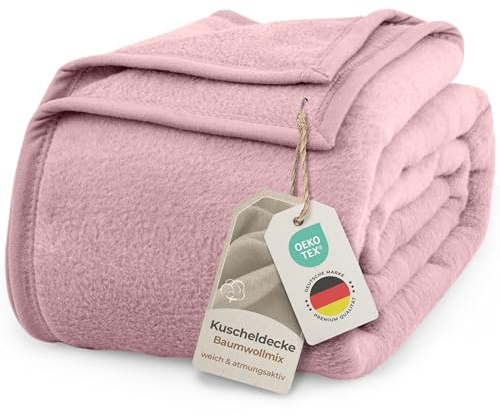 LAYNENBURG Premium Baumwolldecke 150x200 cm - Oeko-TEX 100 - Baumwollmix Kuscheldecke - Decke als Wohndecke, Sofa-Decke & Couchdecke - Wolldecke kuschelig-warm aus Baumwolle (Altrosa)