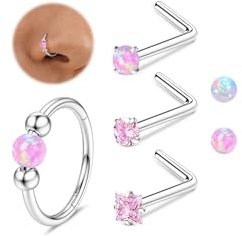 MILACOLATO 4Stück Nasenpiercing Silber Nasenring Gold Chirurgenstahl Hypoallergen Nasenpiercing Stecker 18G Opal Septum Piercing Nase Nostril Piercing Stecker Knorpel Helix Conch Piercings Ohr 10MM-SP