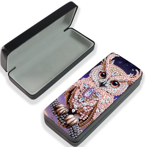 JISHSHAY Diamantmålning glasögonfodral uggla diamantmålning låda uggla diamantmålning glasögon gör-det-själv vuxen kit broderi korsstygn pussel vuxen solglasögon fodral