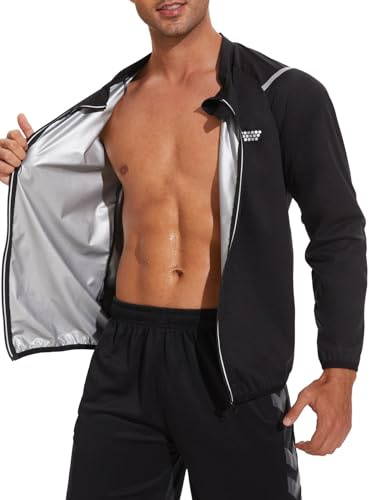 Clevvets Sauna Jacket for Men Long Sleeve Zipper Workout Lightweight Men Sweat Jacket Gym Exercise Fitness Running