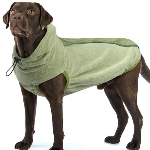 Katzinst Warm Hunde Mantel für Herbst Winter - Hundemantel Flauschig mit Bauchschutz | Hundeweste Winter Fleece Wintermantel Hund Groß, Hundepullover Fleece Weste, Grün (2XL)