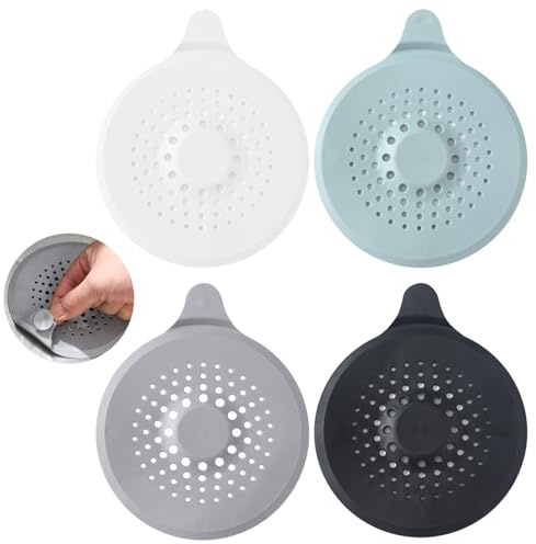 4 Pcs Silicone Drain Protector with Sucker, Shower Drain Covers Hair Catcher Kitchen Sink Food Catcher Bathroom Bath Tub Stopper Strainer Plug Trap Filter (Multicolor)
