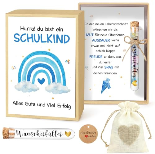 BOFUNX Einschulung Geschenk Inklusive Schulanfang Schulkind Grußkarte Geschenkbox Kunststoff Reagenzglas Jutesäckchen Schulkind Schulanfang Geschenk Geld Gutschein Verpackung für Jungen Mädchen