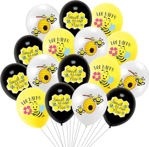 Gleemix Biene Maja Geburtstagsdeko Ballons, 18 Pcs Bienen Deko Geburtstag Luftballons Gelb, 30.5cm Bee Happy Latex Balloons, für Geburtstags Bee-Party Babyparty Biene Maja Hörspiel Heißluftballon Deko
