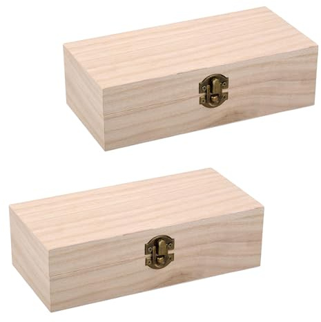 ZYQUES 2 Pcs Unfinished Wooden Boxes, 20 x 10 x 6cm Small Wood Box with Hinged Lid Diy Craft Storage Organizer Box with Locking Clasp Fortune Paulownia Wood Gifts Boxes