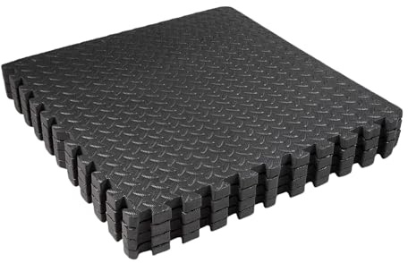MaTvize EVA Foam Gym Flooring Mats – (60cmx60cm) 2cm Thick, 4 Pcs Black Interlocking Floor tiles, Non-Slip, Thick Exercise Mats, Home,Yoga & Kids Play (Black, 2cm Thick, 4 Tiles (16 Square Feet))