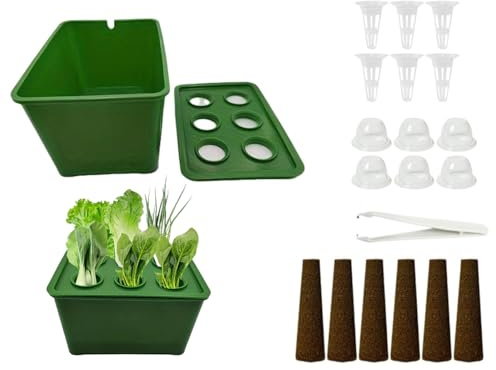 HouseVibe Hydroponic Growing System with 6 Pods, Heavy Duty Planter Garden Grow Kit for Indoor Outdoor Herb Vegetable Flower Planting- Green