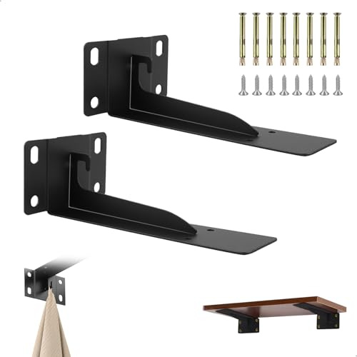 Equerre Etagere Murale, 2 Pièces Support Étagère Flottants a L, Équerre Charge Lourde avec Crochet et Vis, Fixation Etagere Invisible en Métal pour Salon Chambre Cuisine Ouvertes de Bricolage