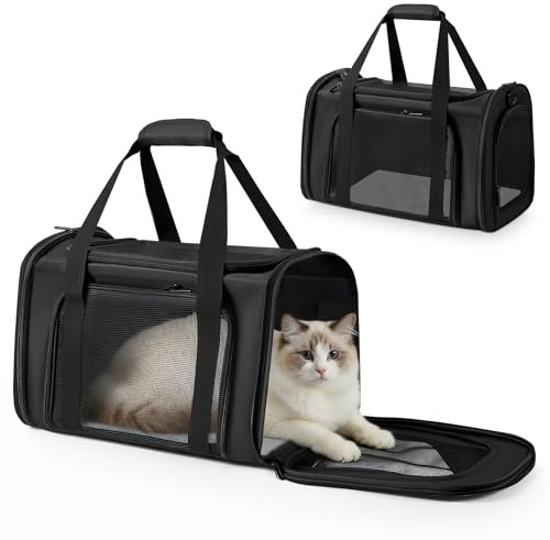 Transporttasche Katze und Hund, Faltbare Katzentransporttasche, Haustiertragetasche mit Einstellbar Schultergurt, Katzentransportbox, Haustiertransportbox für Kleiner mittelgroße Haustiere