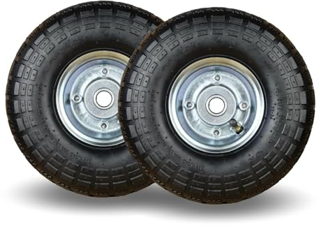 FROSAL 2x Sackkarrenrad 4.10/3.50-4 – Luftreifen mit Stahlfelge silber – Ersatzrad für Bollerwagen & Sackkarre – Ø 260 mm mit 20 mm Achse – Rollenlager – Belastung bis 136 kg
