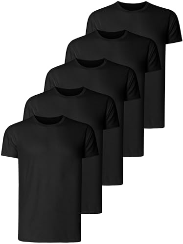 Teesmen T Shirts for Men UK 5 Pack Short Sleeve Crew Neck Plain Cotton Boys Adult Sport Tees Undershirts Workwear Gym Running Workout Casual Daily Shirt (5 Black, XXXL)