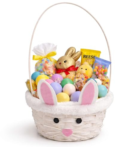 ADEPTNA Wholesale Easter Bunny Woven Basket Cute Bunny Face Bamboo Easter Basket for Egg Hunts, Gifts & Decorations Kids & Adults Easter Hamper Basket