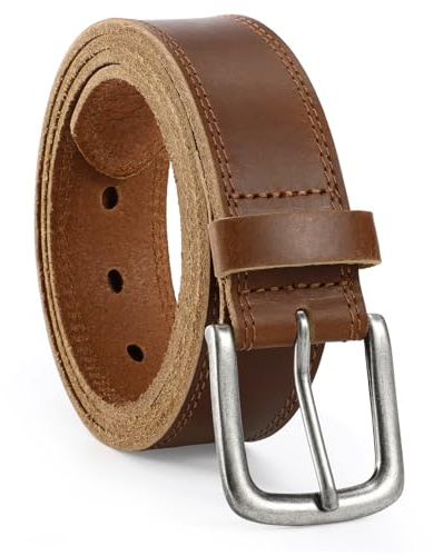 VONMELLI Men's Full Grain Leather Belt, Mens Belt with Anti-Scratch Pin Buckle Heavy Duty Work Belts & Casual Jeans Belts for Everyday Wear