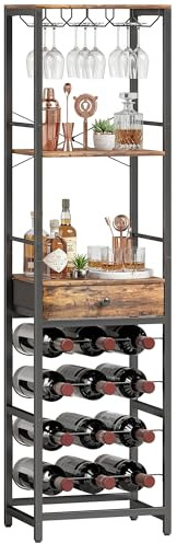 HOMCOM Portabottiglie Vino per 12 Bottiglie e Cassetto Marrone Rustico | Porta Bottiglie di Vino, Mensola Aperta, Design Industriale, per Cucina Soggiorno