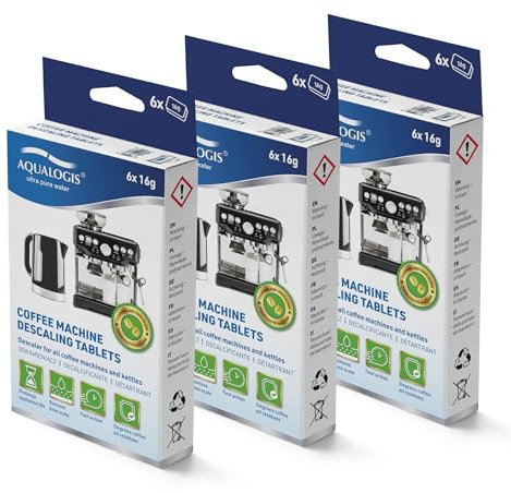 Aqualogis Pastilles Détartrantes pour machine à café Compatible avec toutes les machines 18 x 16g