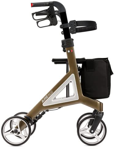 Bischoff & Bischoff Alevo Alu Rollator SH 58,5cm, faltbar – Leichtgewicht-Rollator für drinnen und draußen, Gehwagen mit stabilem Sitz und abnehmbarer Tasche, Platin