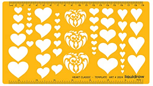 Liquidraw Jewellery Design Template Stencil - Hearts | Various Shapes, Sizes & Designs | | Jeweller Essential for Rings, Necklaces & Bracelets | Gemstone Sizer | Opaque Orange Plastic | 1.5 mm Thick