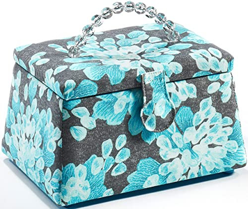 Kobolo Nähkästchen Nähkorb Nähkörbchen - Grau und Türkis - 23x17x13 cm