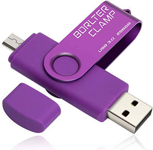 Clé USB 256 Go, 2 en 1 USB 3.0 Mémoire Stick Double Port OTG Pivotant U Disque avec Port Micro USB pour Smartphone Android, Tablette et Ordinateur (Violet)