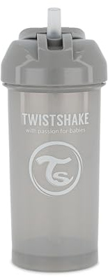 Twistshake Tasse de Paille 360 ml – Gobelet Bébé avec Paille Anti-Fuite – Bouteille d’Eau Anti-Déversement pour Tout-Petits – Tasse de Sevrage Sans BPA – Gris