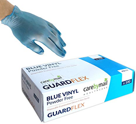 CarebyMail Healthcare Blue Vinyl Disposable Gloves - Powder Free- Latex Free - Boxed x100 (Large)