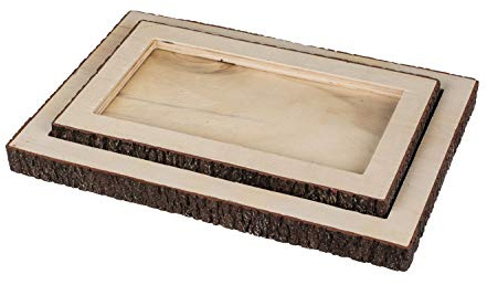 Tablett aus Holz mit Baumrinde, 2er Set, ca. 30 x 20 cm und ca. 25 x 15 cm