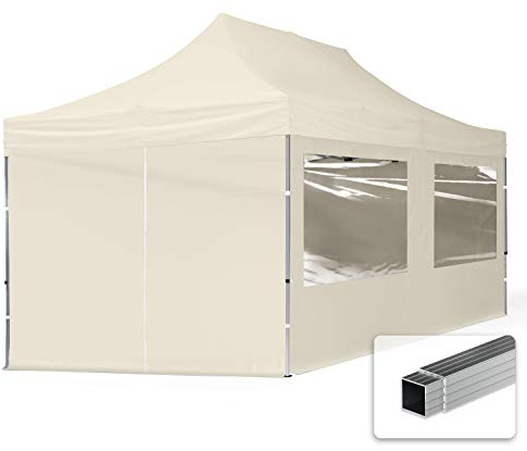 pop-up tält snabbtält 3x6 m - 4 sidodelar hopfällbart tält aluminium paviljong (certifierad) party lusthus crème tak