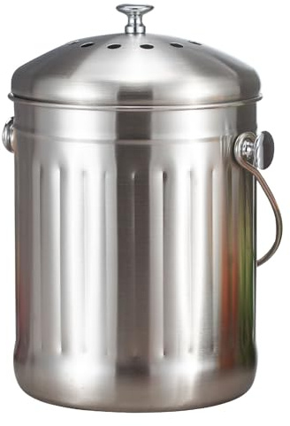 Smartbin 5 Litri 5L Pattumiera per Compostiera Cucina Bidone in Acciaio Inox per Riciclaggio Organico con Filtro a Carbone Compostiera Domestica Bidone da Giardino Sottolavello con Coperchio Argento