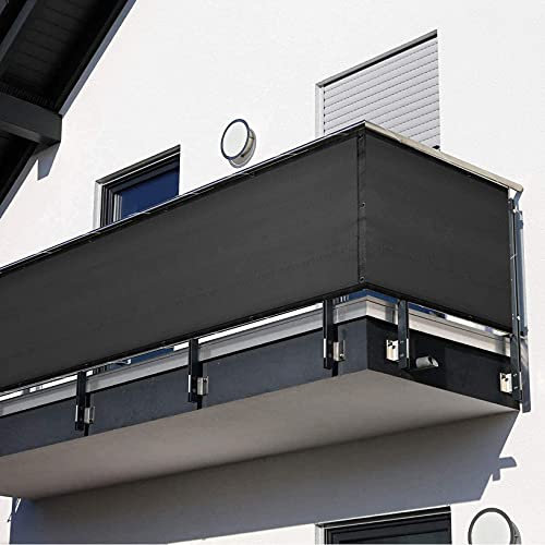 ERPENG Balkonverkleidung 0.7x7.5m Leicht Transparent Wind Balkonabdeckung mit Kabelbindern,HDPE-Kunststoff für Camping Terrasse Balkon Garten Outdoor, Schwarz