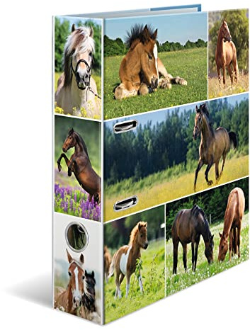 HERMA Ordner A4 Pferde Set, 10 Stück, 7 cm breit, Kinder Ringordner mit Tier Motiv, bunter Aktenordner mit Innendruck für Jungen und Mädchen