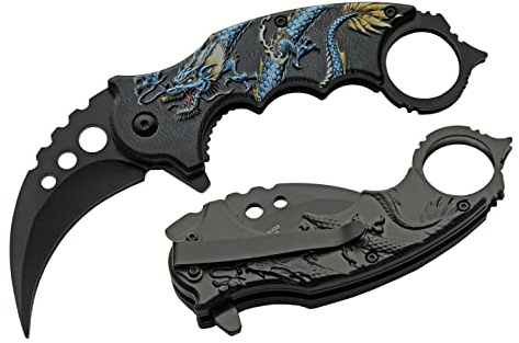 SZCO Supplies 300539-BL Dragon Liner Lock Gebogene Klinge, klappbares Karambit-Messer, Blau, 17,8 cm Länge