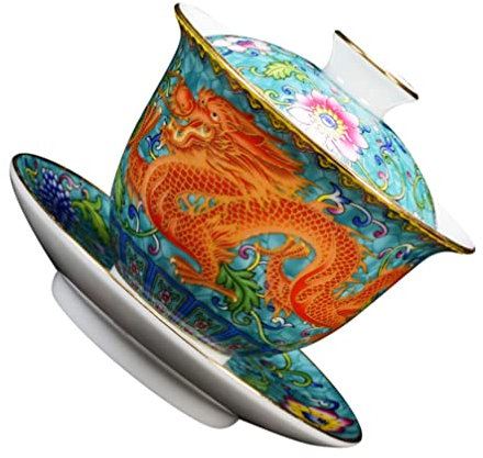 Angoily Chinesischer Gaiwan Teeschale Porzellan Kung Fu Teetasse Traditionelle Teetasse mit Untertasse Deckel Tee Schüssel Keramikbecher Teebecher Keramik Teegeschirr Grün