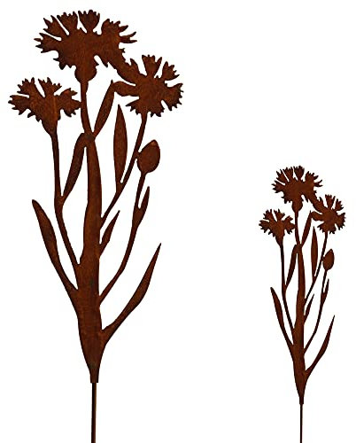 Bornhöft Gartenstecker Blume Beetstecker Topfstecker Metall Rost Gartendeko Edelrost Kornblume 2er Set rostige Dekoration