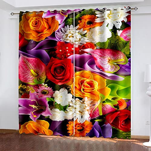 MTBDyyds Bunt Stilvoll Blumig 280X260Cm Verdunkelungsvorhänge 3D Drucken Verdunklungsvorhänge Kinderzimmer 2 Stück Vorhang Blickdicht Ösenschal Kindergardinen Junge Verdunklungsgardine