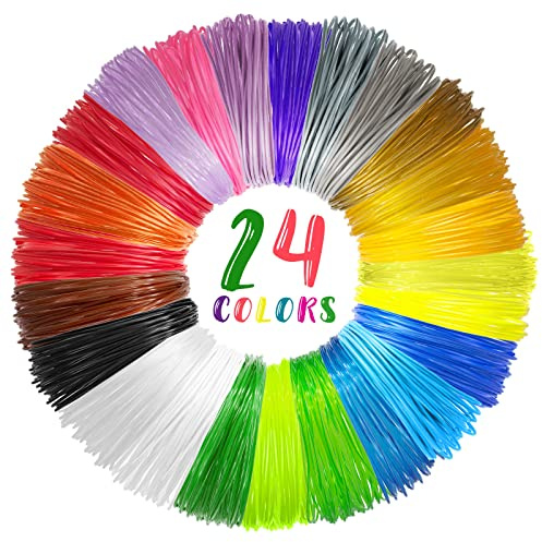 Vomika 24 Farben 3D-Stift PLA-Filament Nachfüllpackungen, 1,75 mm Premium-Drucker/3D-Stift, jede Farbe 3 m, insgesamt 73 m, mit 2 Fingerkappen (Red)