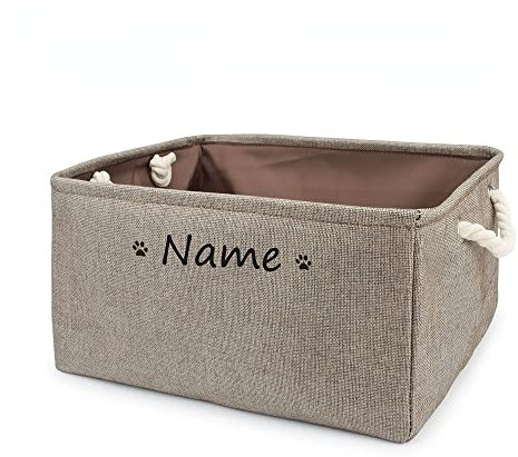 krui Faltbare Spielzeugkiste für Hunde und Katzen, Haustierspielzeugkiste mit Namen, Kinderspielzeugbox, faltbare Hundefutter-Aufbewahrungsbehälter, Haustierspielzeug-Aufbewahrung (M 34 x 25 x 16 cm,