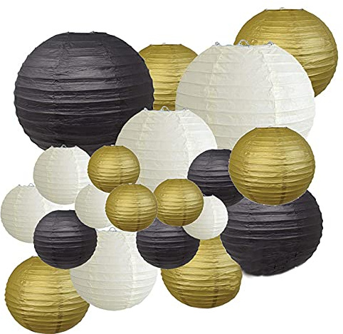 Qwertfeet Farolillos de papel decorativos de 20 unidades Faroles Papier Faroles Papier Negro Redondo Negro para Decoración de Exterior