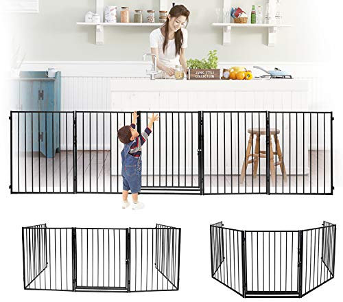 Jopassy Kaminschutzgitter Baby Absperrgitter 304cm,5-teiliges Set mit komfortabler Tür,Schutzgitter pulverbeschichtetes Metall -Schwarz