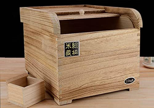NIBHZ Conteneur de Riz en Bois Distributeur de Riz Conteneurs de Stockage de Riz avec Couvercle Coulissant et Tasse à Mesurer, Grand Distributeur de Céréales en Bois Distributeur,Beige-10KG