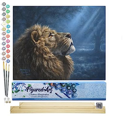 Figured'Art Malen Nach Zahlen Erwachsene Mit Rahmen Mondlicht Löwe - Paint by Numbers Basteln DIY Bastelset 40x50cm Mit Keilrahmen (nicht gespannt)